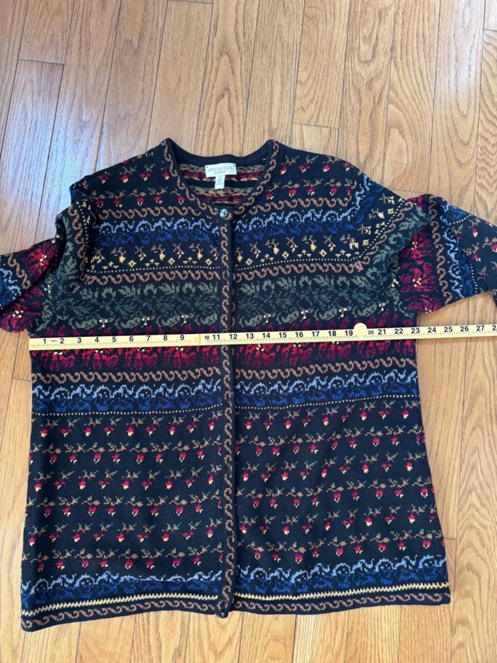 Appleseeds Women‎ Sweater Cardigan 1X Front Button Multi Print Cottage Grandma - Picture 11 of 11